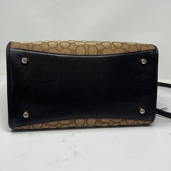 Coach Jacquard Logo and Brown Leather Satchel Shoulder Crossbody Bag - Picture 12 of 16